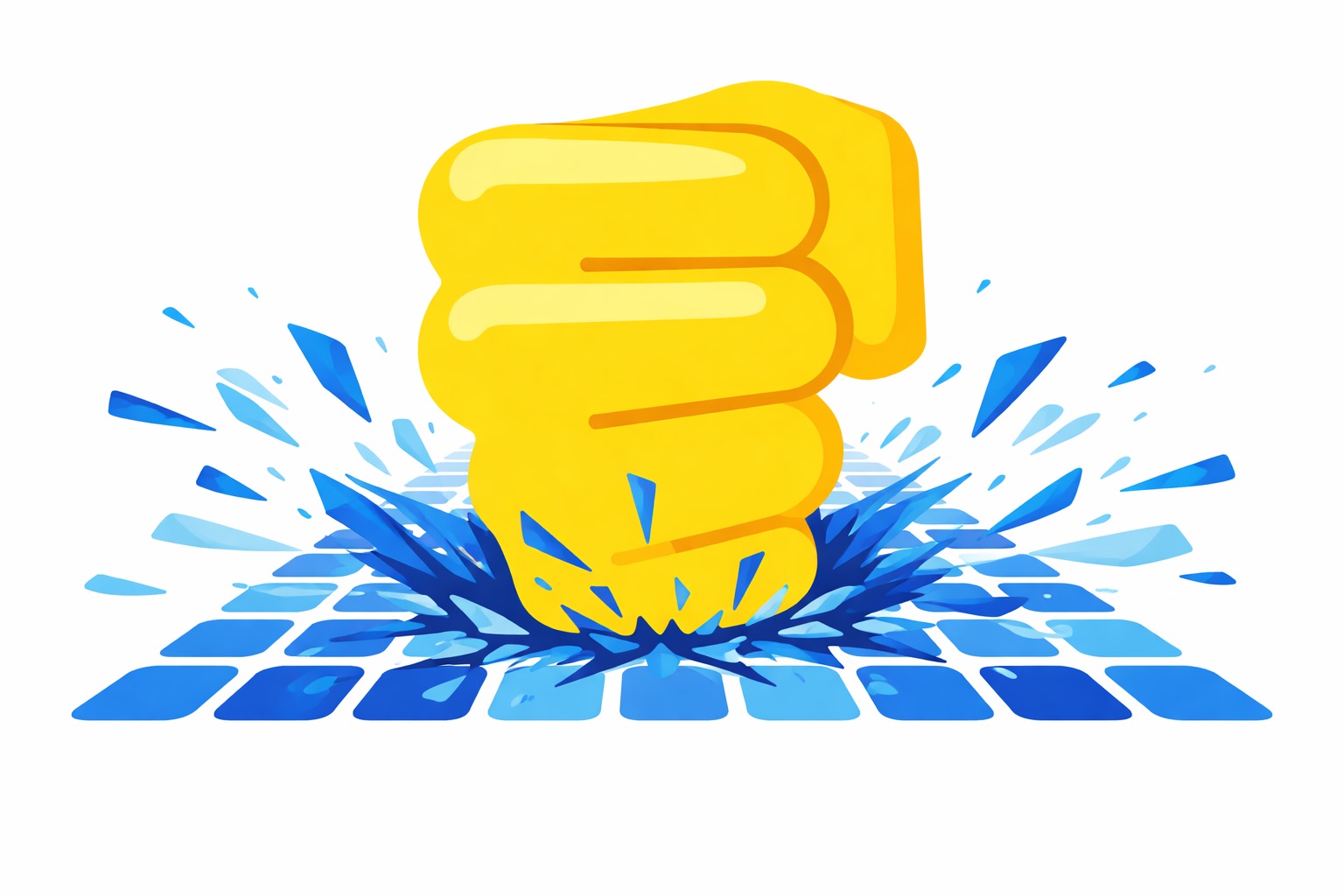 Golden fist smashing through a tiled floor — Let's Crush It